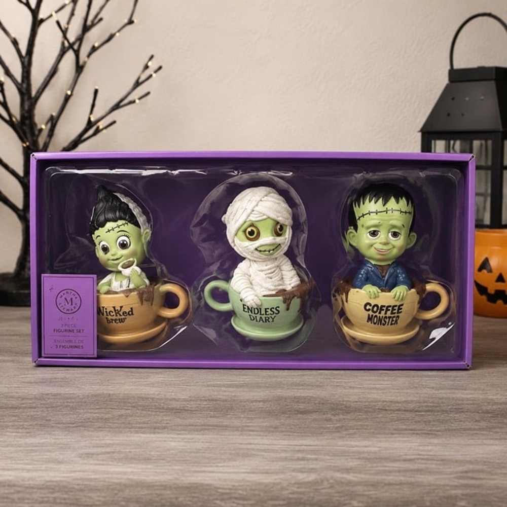 Martha Stewart Frankenstein Bride Mummy Teacup Figurines Halloween Set of 3 NIB